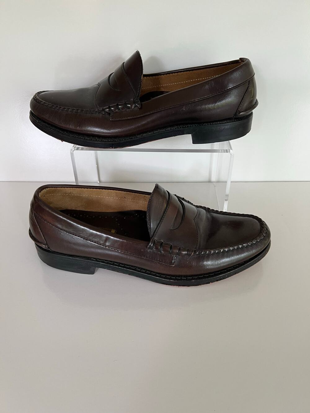 Johnston & Murphy Penny Loafer Slip On Shoe Cognac Brown Leather Size 9 E JL